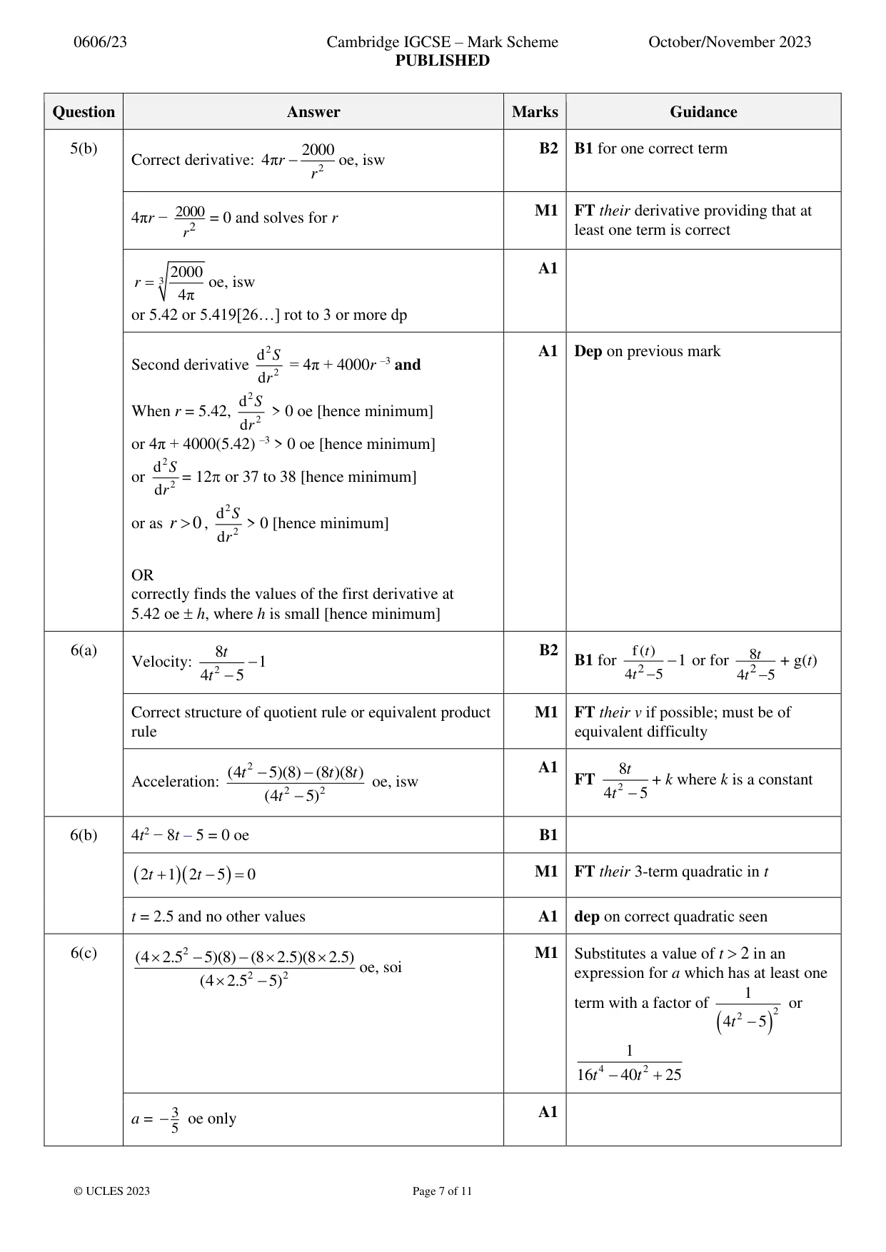 Mark scheme, page 7 of 11