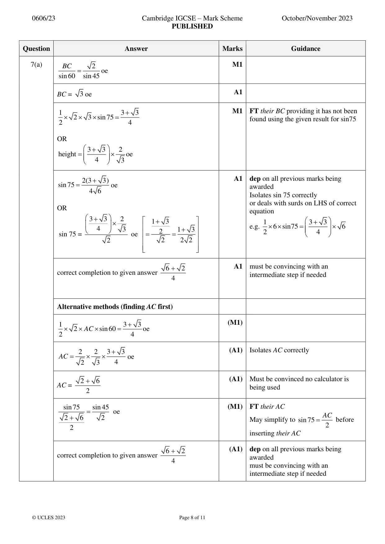 Mark scheme, page 8 of 11