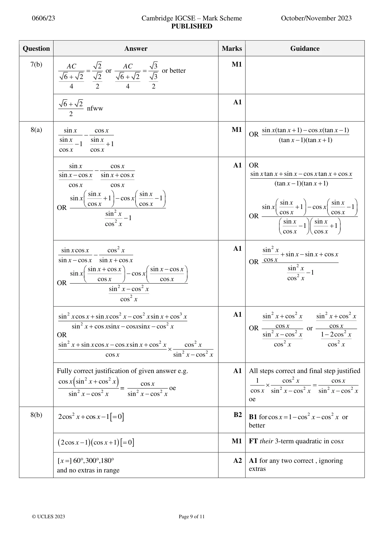 Mark scheme, page 9 of 11