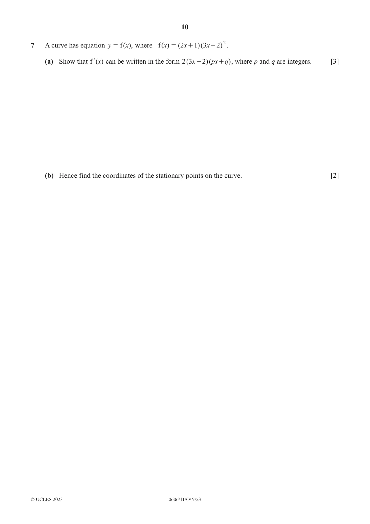 Cambridge IGCSE Mathematics - Additional 0606 2023 Oct/Nov Paper 1 · Variant 1 question paper, page 10 of 16