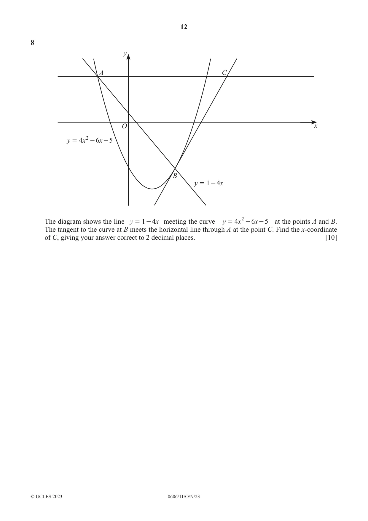 Cambridge IGCSE Mathematics - Additional 0606 2023 Oct/Nov Paper 1 · Variant 1 question paper, page 12 of 16