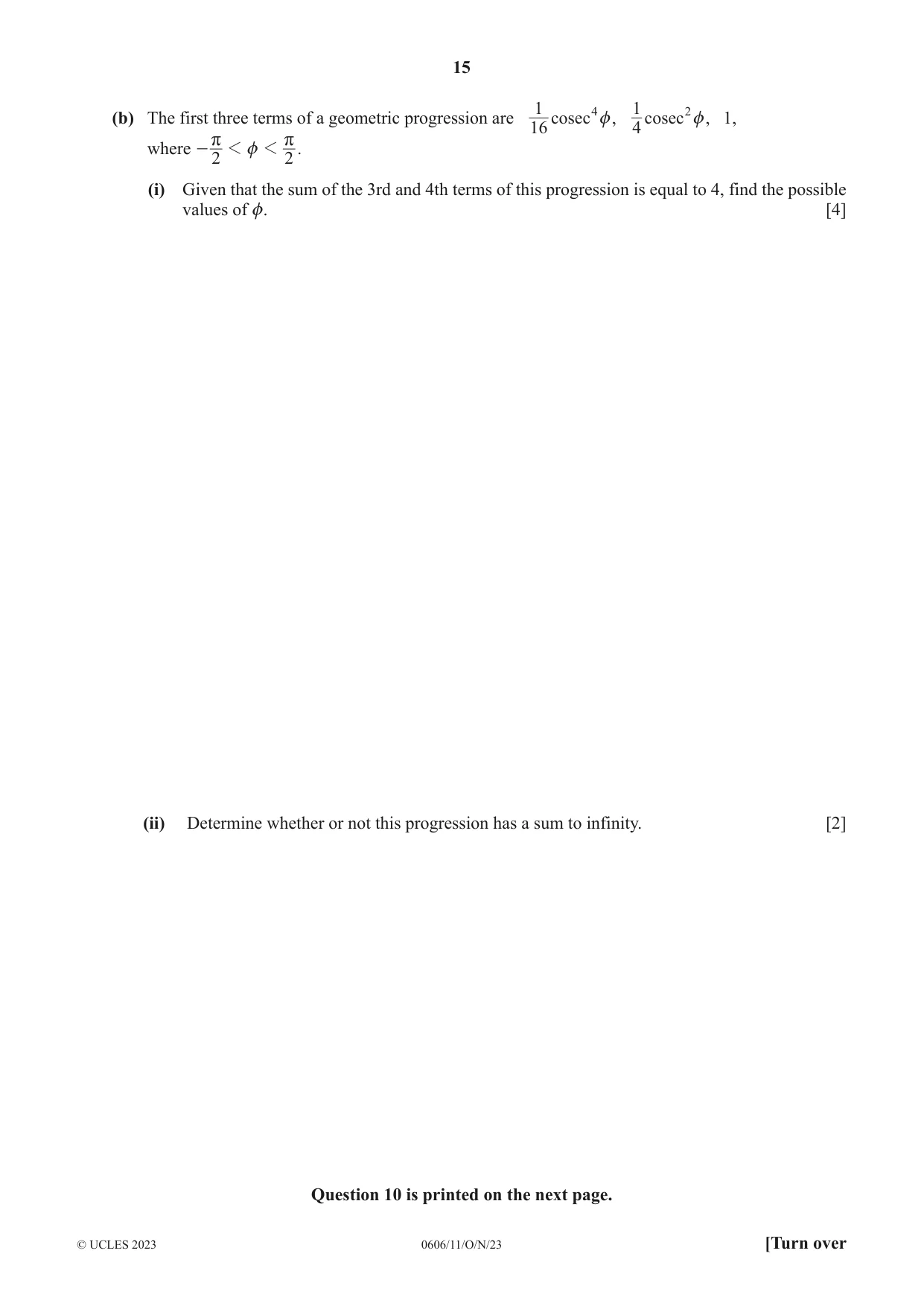 Cambridge IGCSE Mathematics - Additional 0606 2023 Oct/Nov Paper 1 · Variant 1 question paper, page 15 of 16