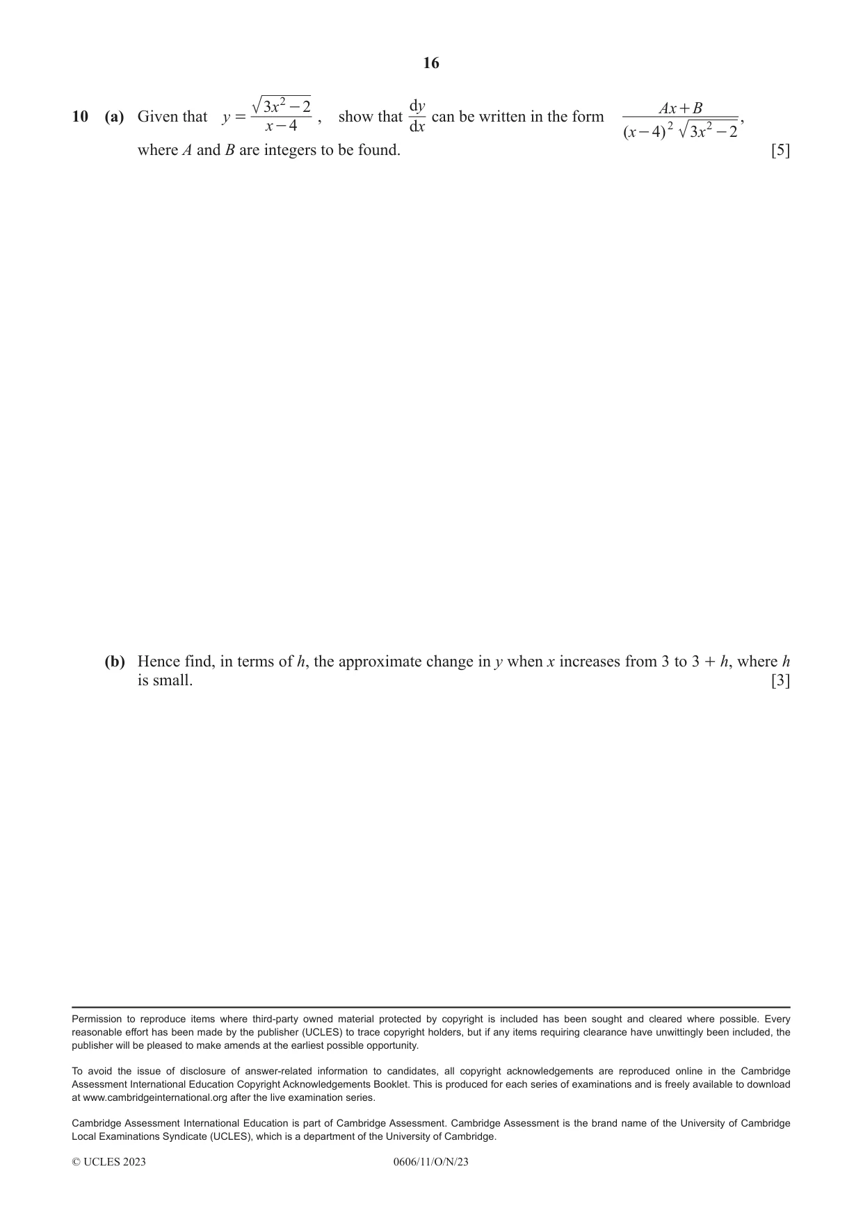Cambridge IGCSE Mathematics - Additional 0606 2023 Oct/Nov Paper 1 · Variant 1 question paper, page 16 of 16