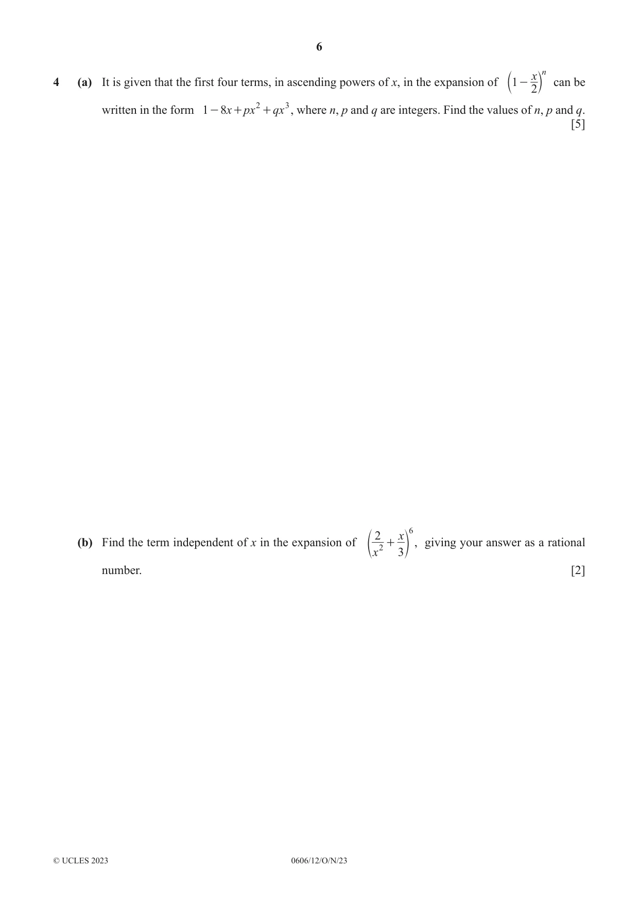 Cambridge IGCSE Mathematics - Additional 0606 2023 Oct/Nov Paper 1 · Variant 2 question paper, page 6 of 16
