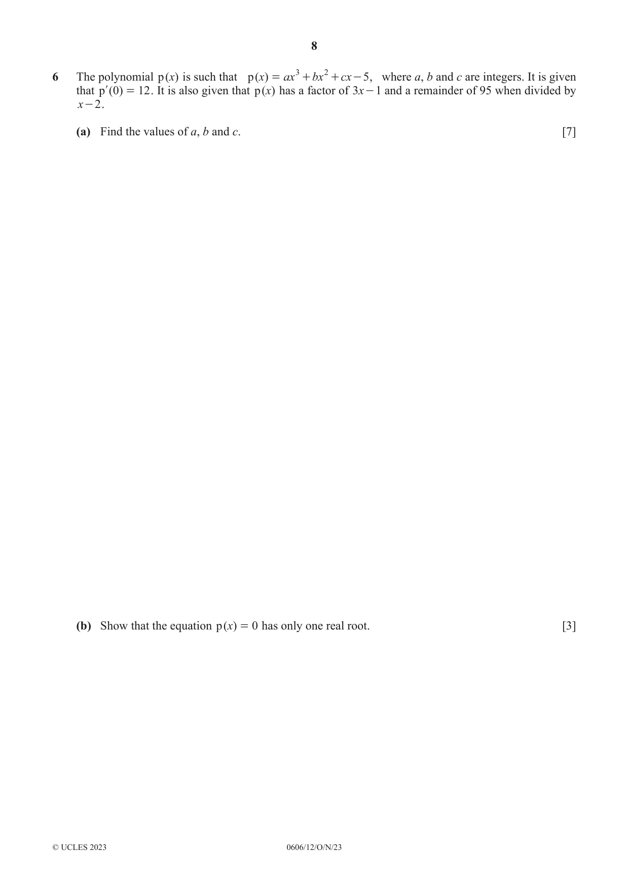 Cambridge IGCSE Mathematics - Additional 0606 2023 Oct/Nov Paper 1 · Variant 2 question paper, page 8 of 16