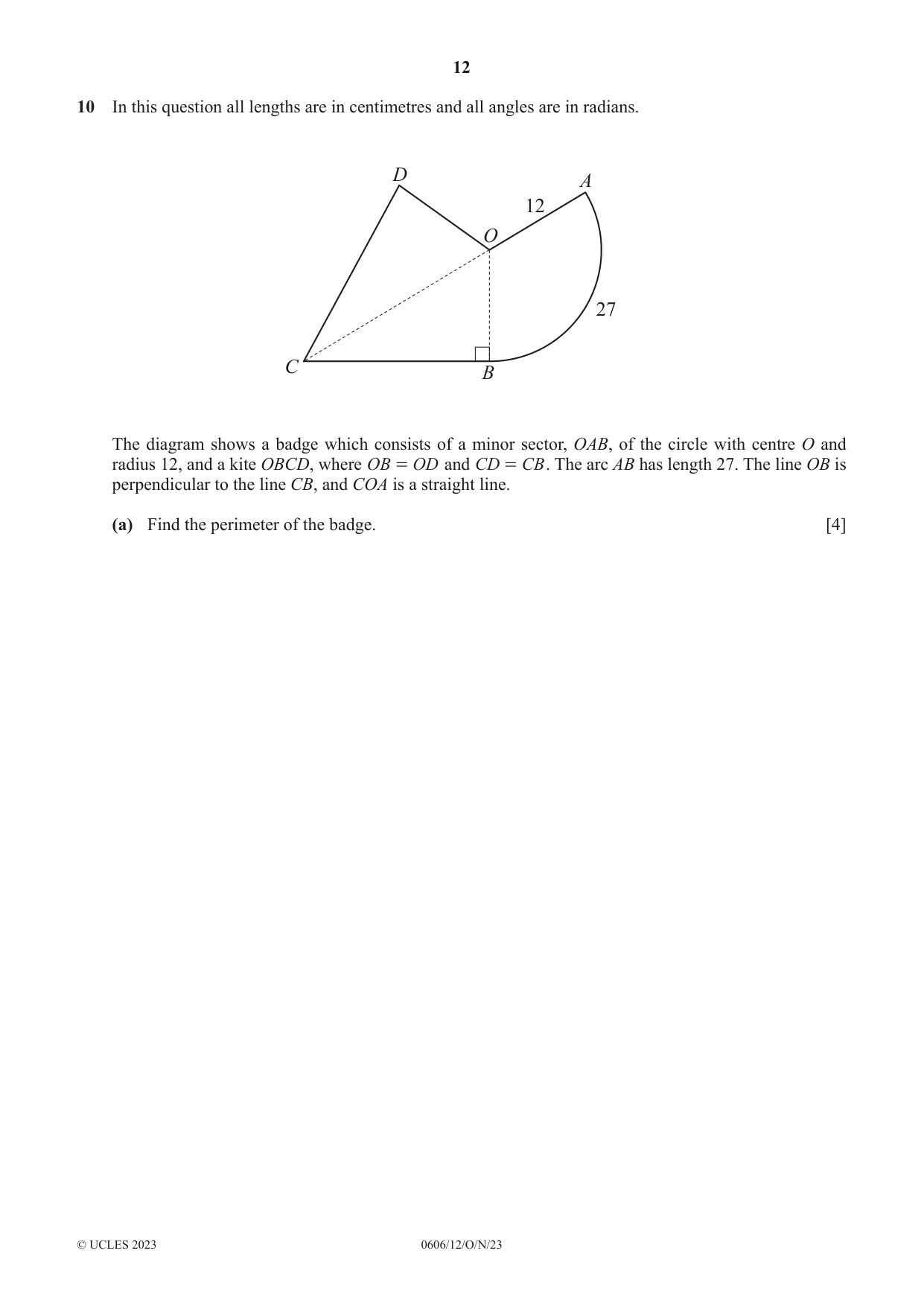 Cambridge IGCSE Mathematics - Additional 0606 2023 Oct/Nov Paper 1 · Variant 2 question paper, page 12 of 16