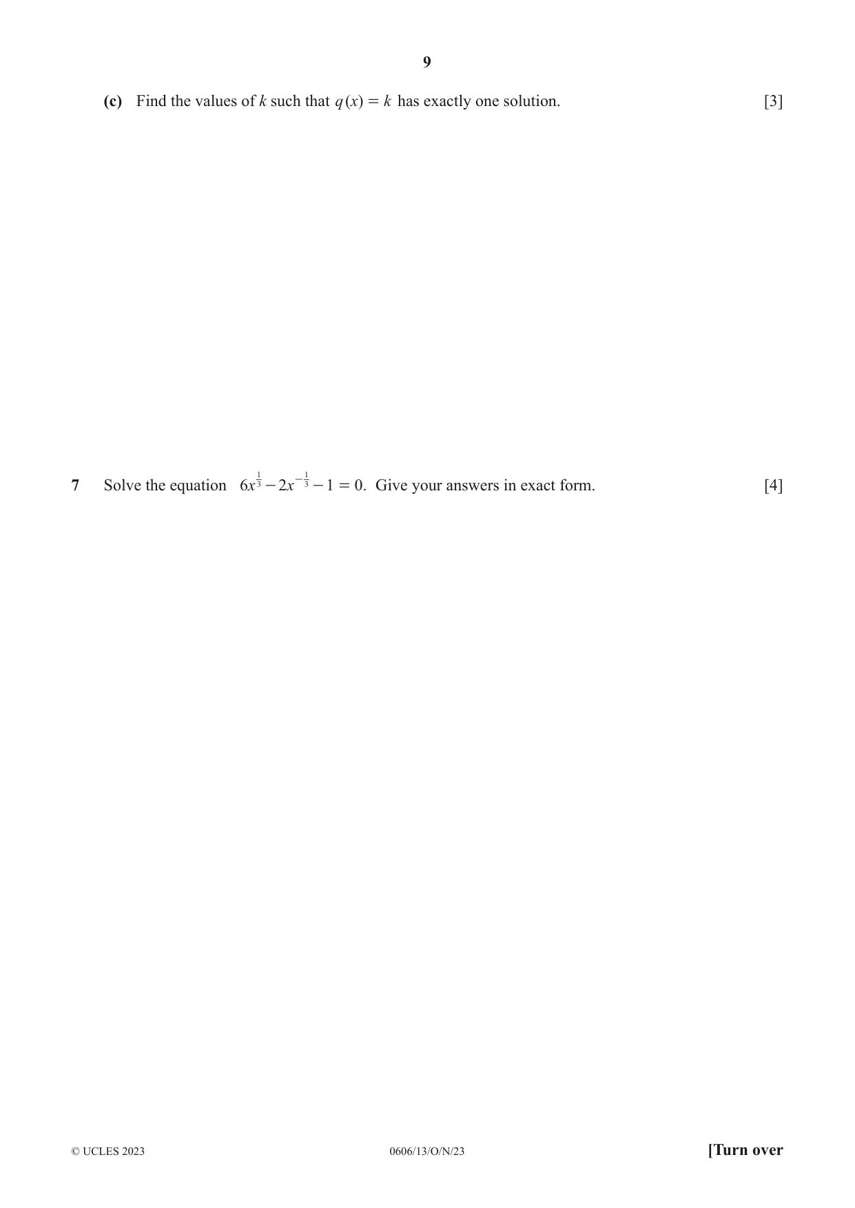 Cambridge IGCSE Mathematics - Additional 0606 2023 Oct/Nov Paper 1 · Variant 3 question paper, page 9 of 16
