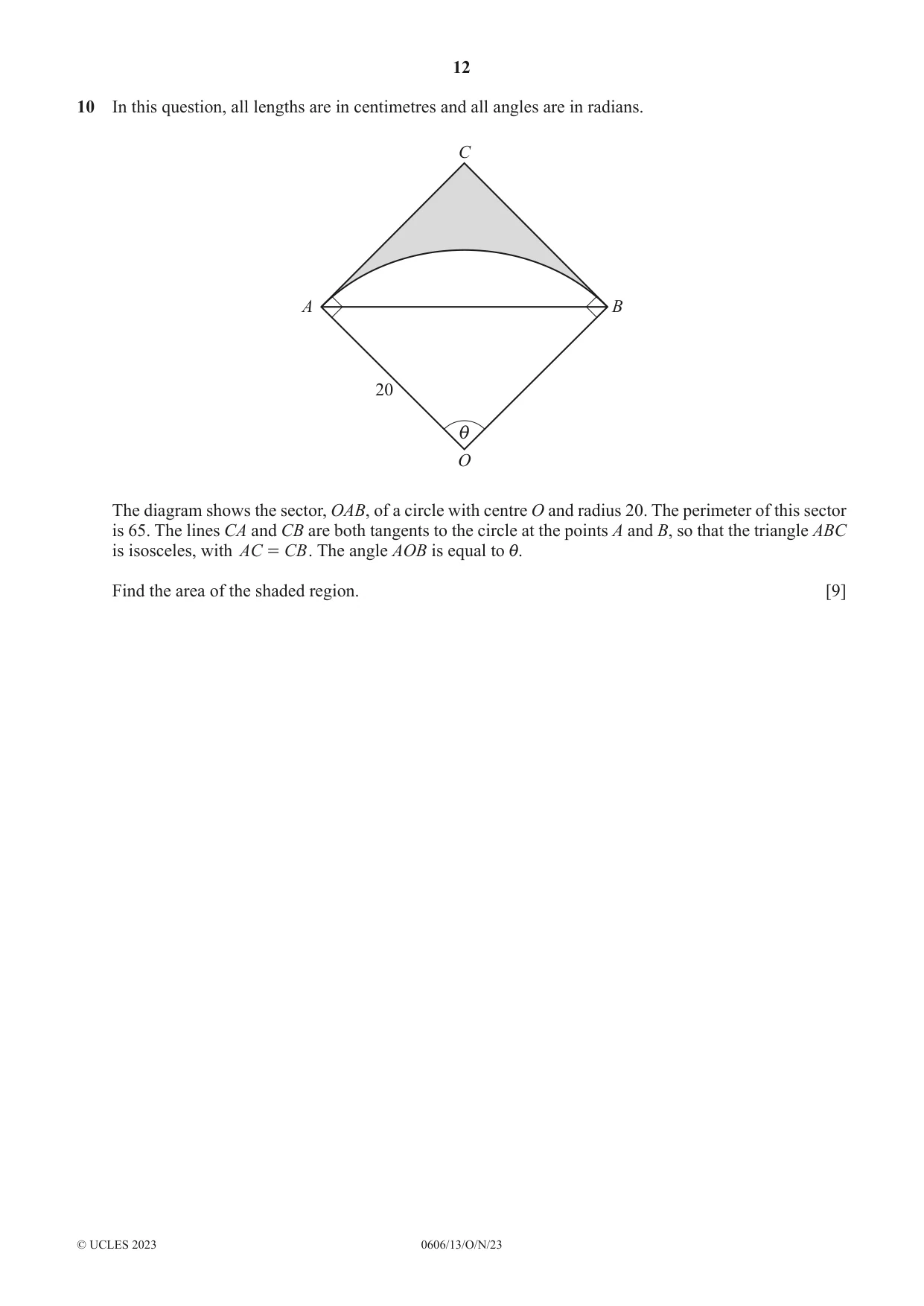 Cambridge IGCSE Mathematics - Additional 0606 2023 Oct/Nov Paper 1 · Variant 3 question paper, page 12 of 16