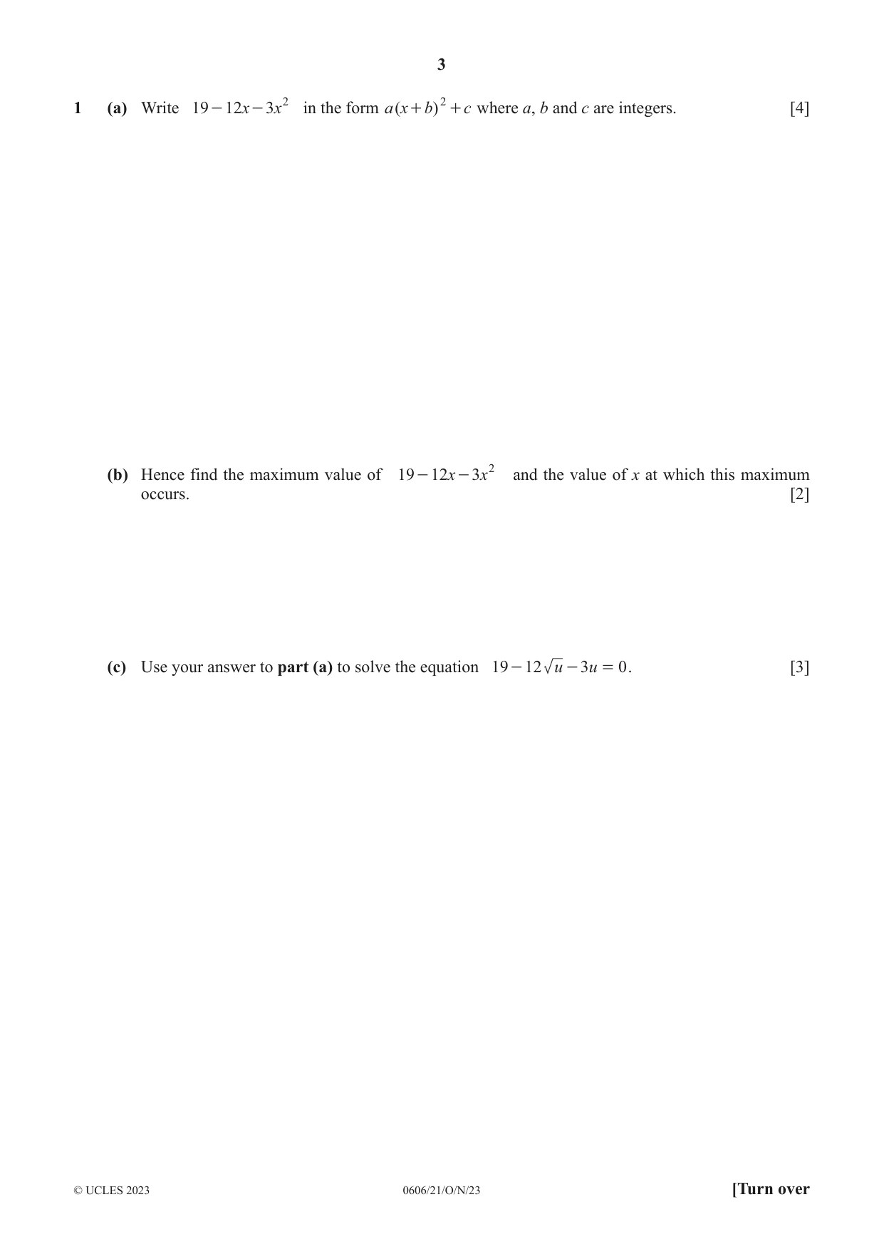 Cambridge IGCSE Mathematics - Additional 0606 2023 Oct/Nov Paper 2 · Variant 1 question paper, page 3 of 16
