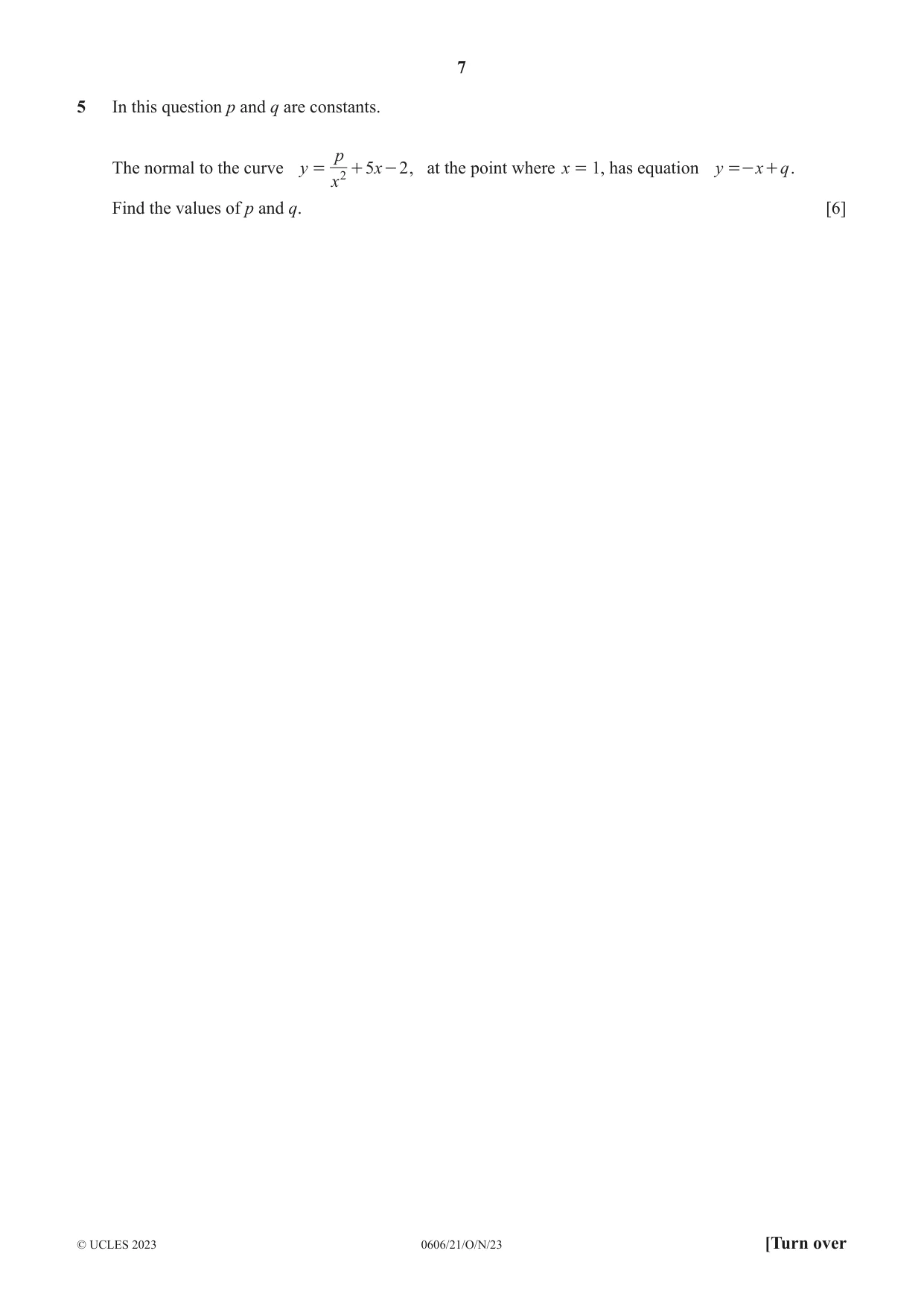 Cambridge IGCSE Mathematics - Additional 0606 2023 Oct/Nov Paper 2 · Variant 1 question paper, page 7 of 16