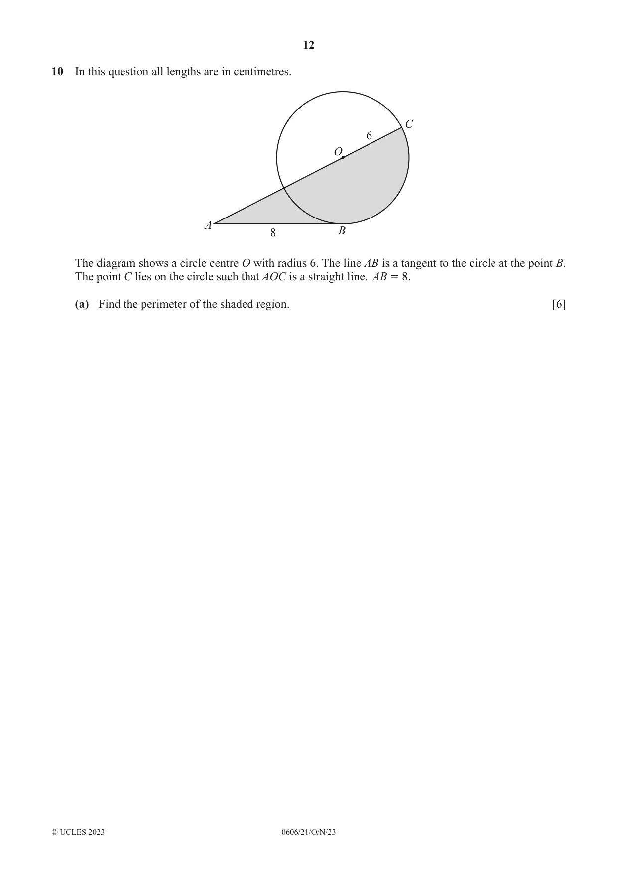 Cambridge IGCSE Mathematics - Additional 0606 2023 Oct/Nov Paper 2 · Variant 1 question paper, page 12 of 16