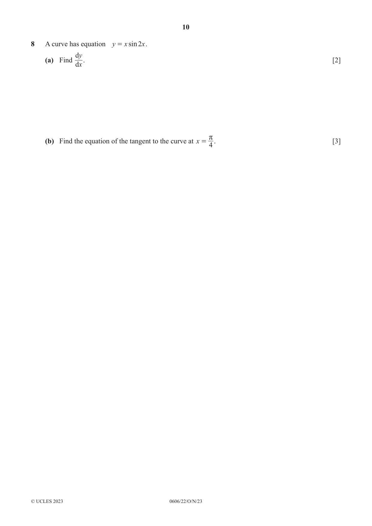 Cambridge IGCSE Mathematics - Additional 0606 2023 Oct/Nov Paper 2 · Variant 2 question paper, page 10 of 16