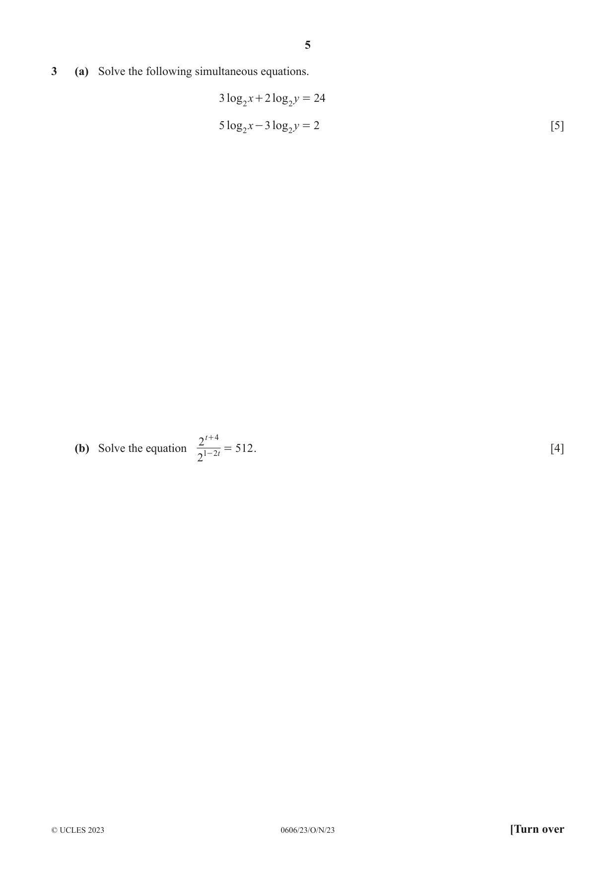 Cambridge IGCSE Mathematics - Additional 0606 2023 Oct/Nov Paper 2 · Variant 3 question paper, page 5 of 16