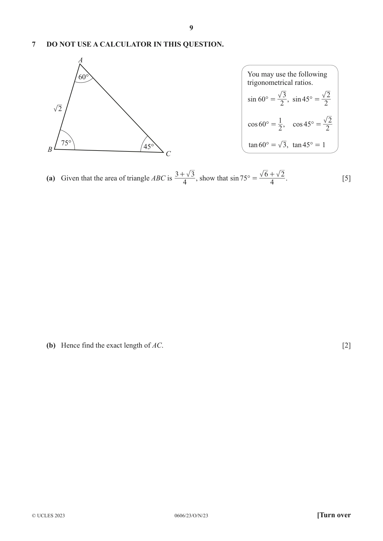 Cambridge IGCSE Mathematics - Additional 0606 2023 Oct/Nov Paper 2 · Variant 3 question paper, page 9 of 16
