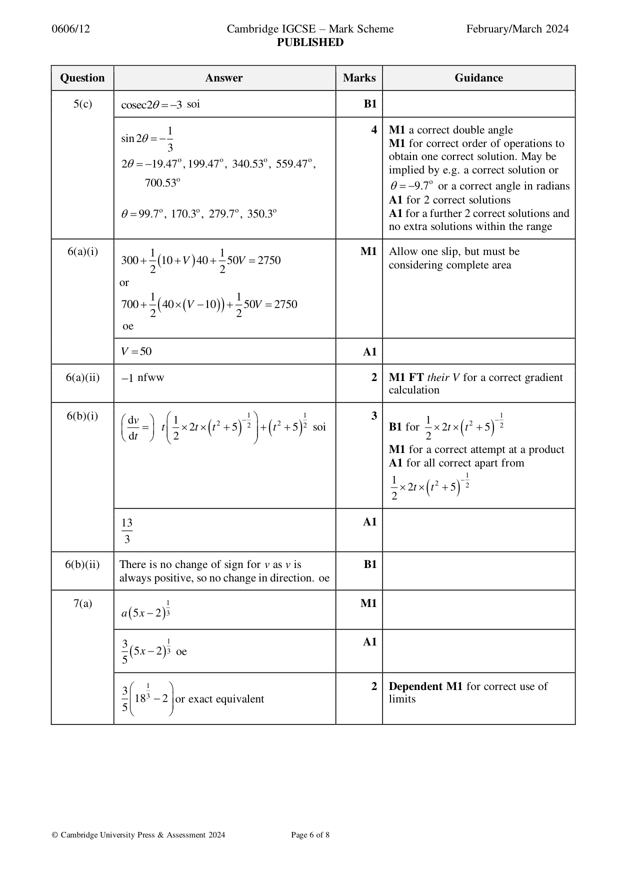 Mark scheme, page 6 of 8