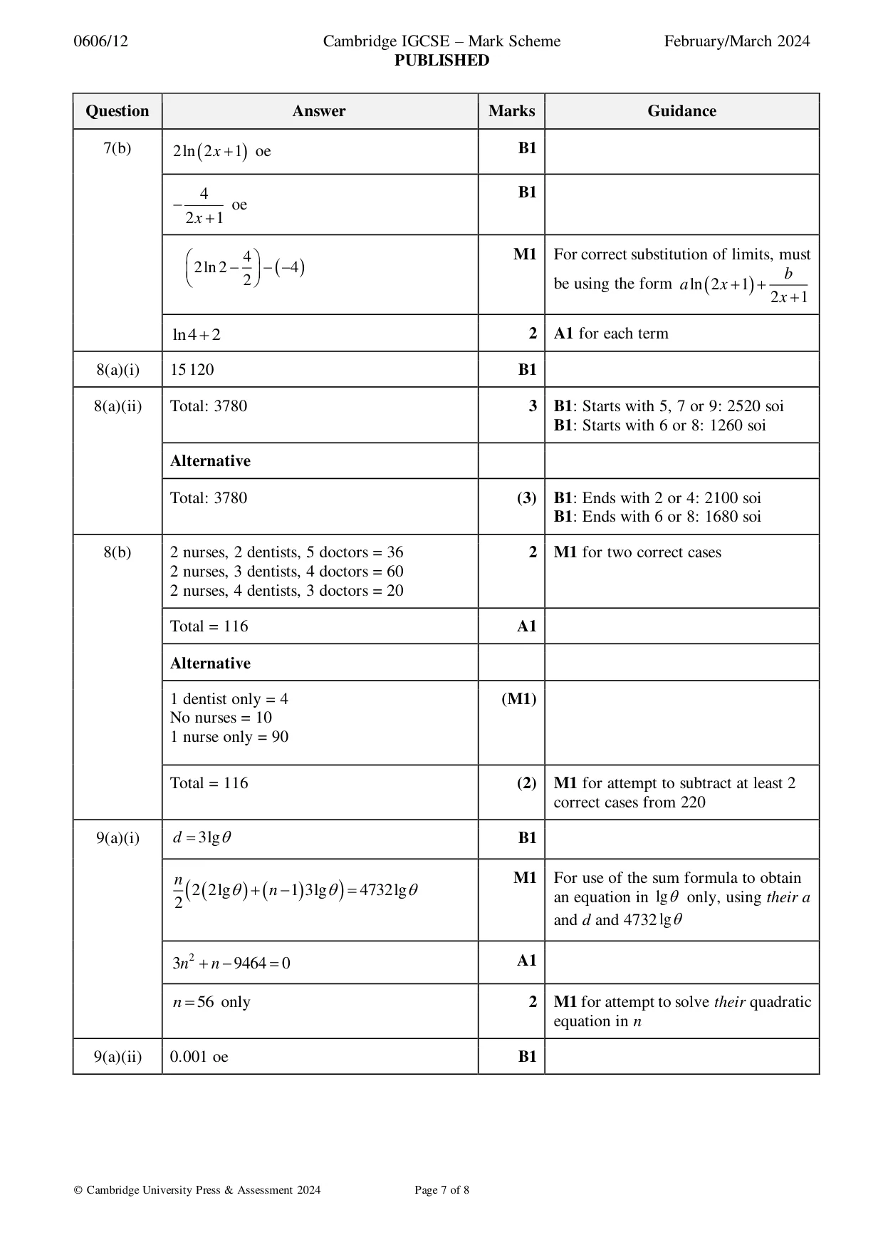 Mark scheme, page 7 of 8