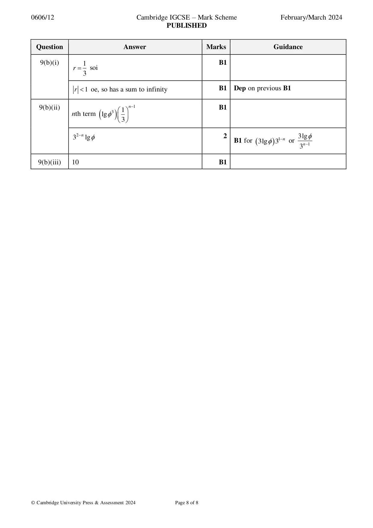 Mark scheme, page 8 of 8