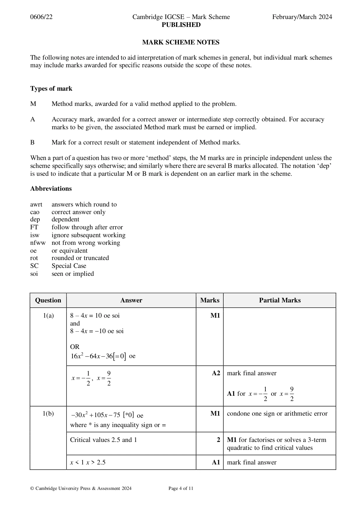 Mark scheme, page 4 of 11
