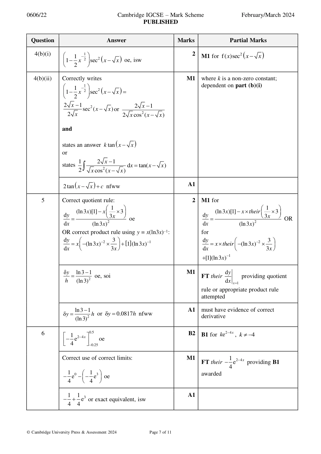 Mark scheme, page 7 of 11