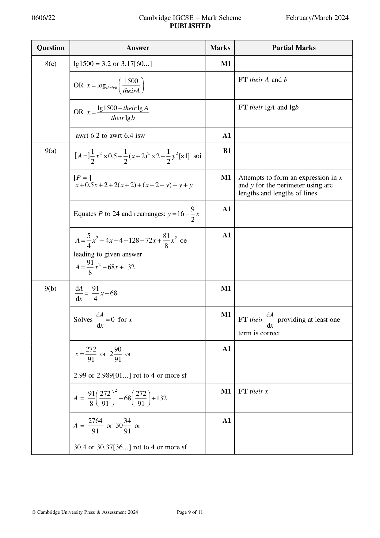 Mark scheme, page 9 of 11