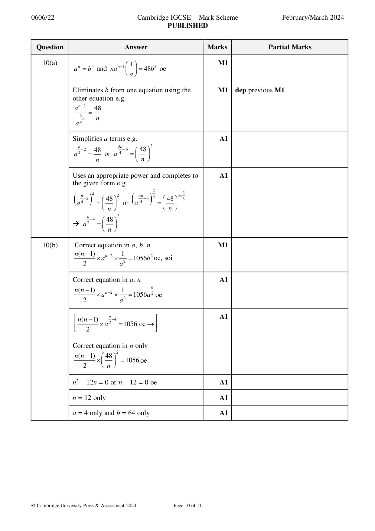 Mark scheme, page 10 of 11