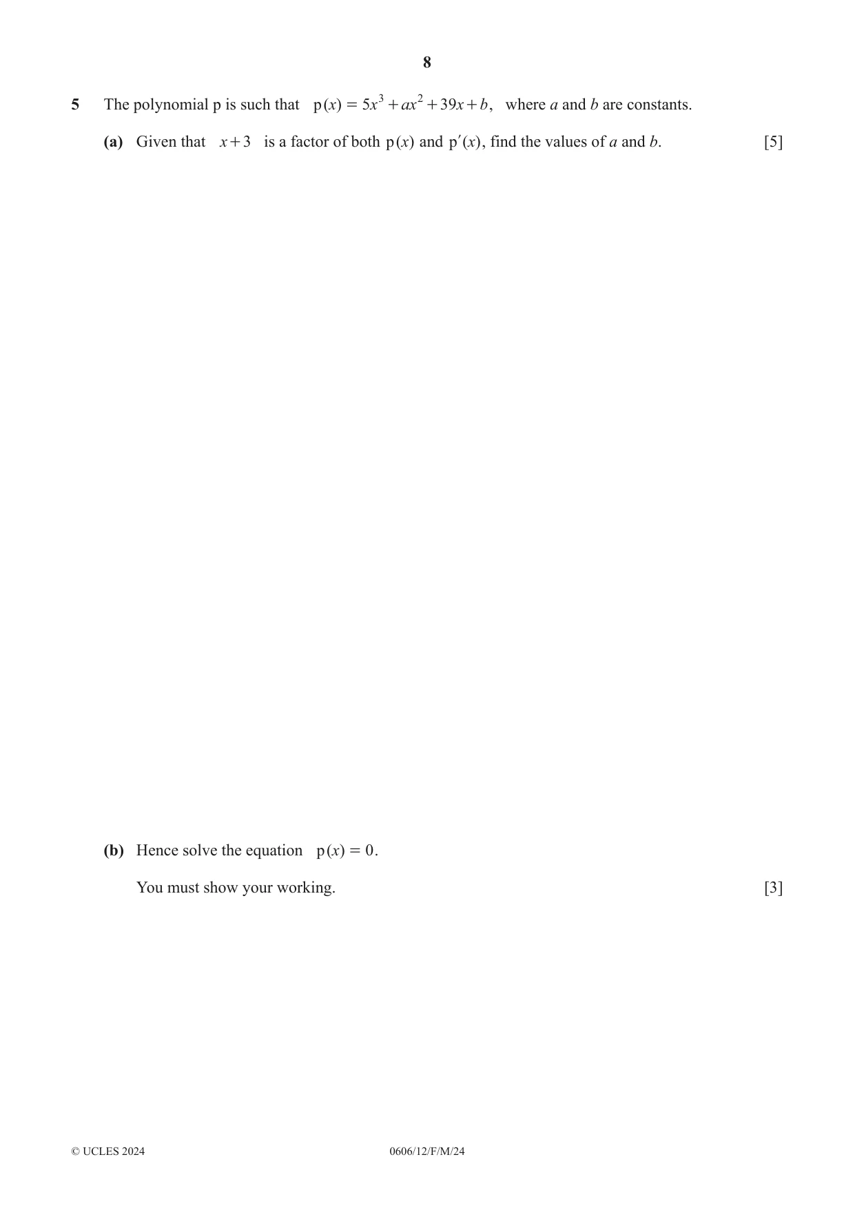 Cambridge IGCSE Mathematics - Additional 0606 2024 Feb/March Paper 1 · Variant 2 question paper, page 8 of 16