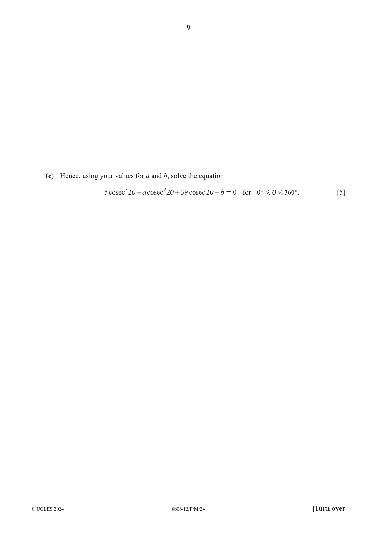 Cambridge IGCSE Mathematics - Additional 0606 2024 Feb/March Paper 1 · Variant 2 question paper, page 9 of 16