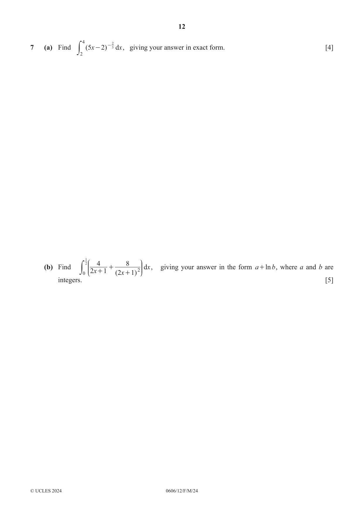 Cambridge IGCSE Mathematics - Additional 0606 2024 Feb/March Paper 1 · Variant 2 question paper, page 12 of 16
