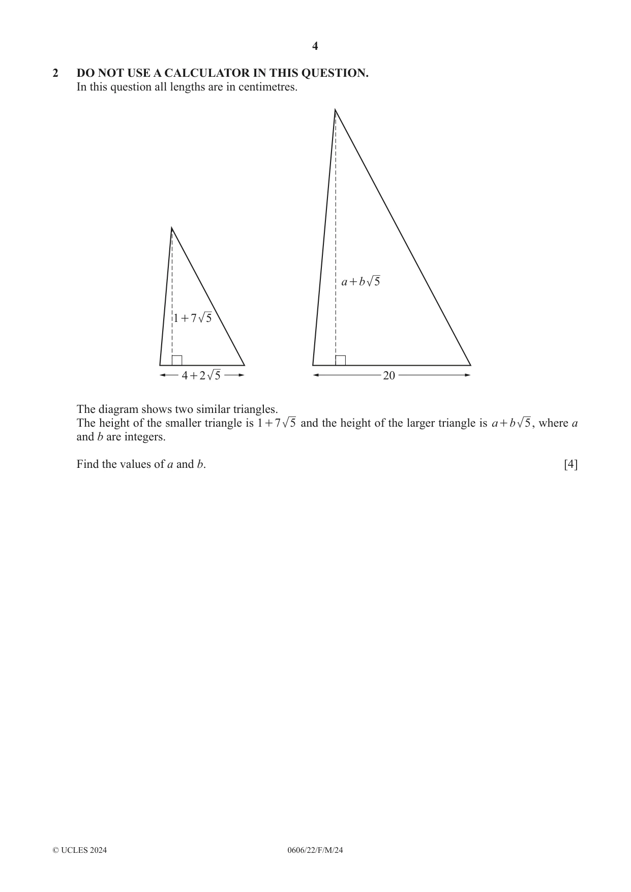Cambridge IGCSE Mathematics - Additional 0606 2024 Feb/March Paper 2 · Variant 2 question paper, page 4 of 16