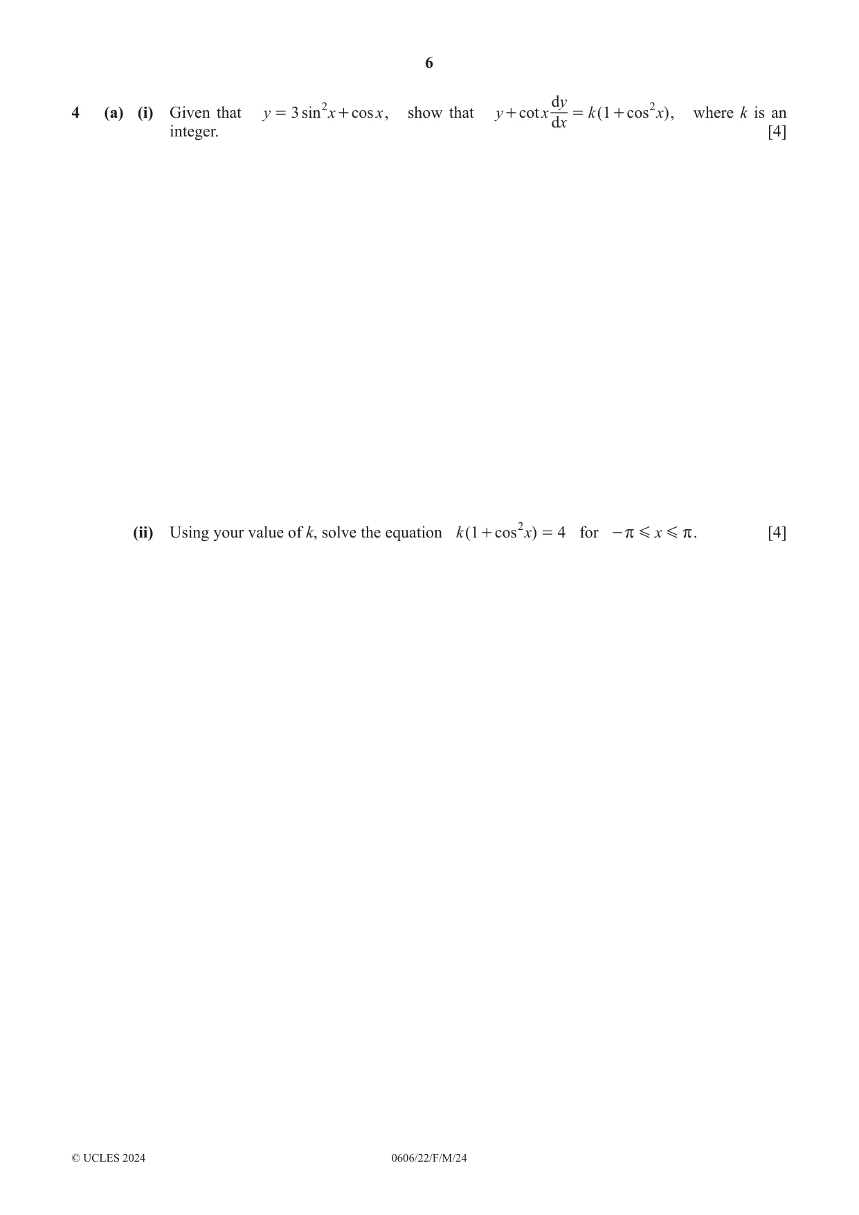 Cambridge IGCSE Mathematics - Additional 0606 2024 Feb/March Paper 2 · Variant 2 question paper, page 6 of 16