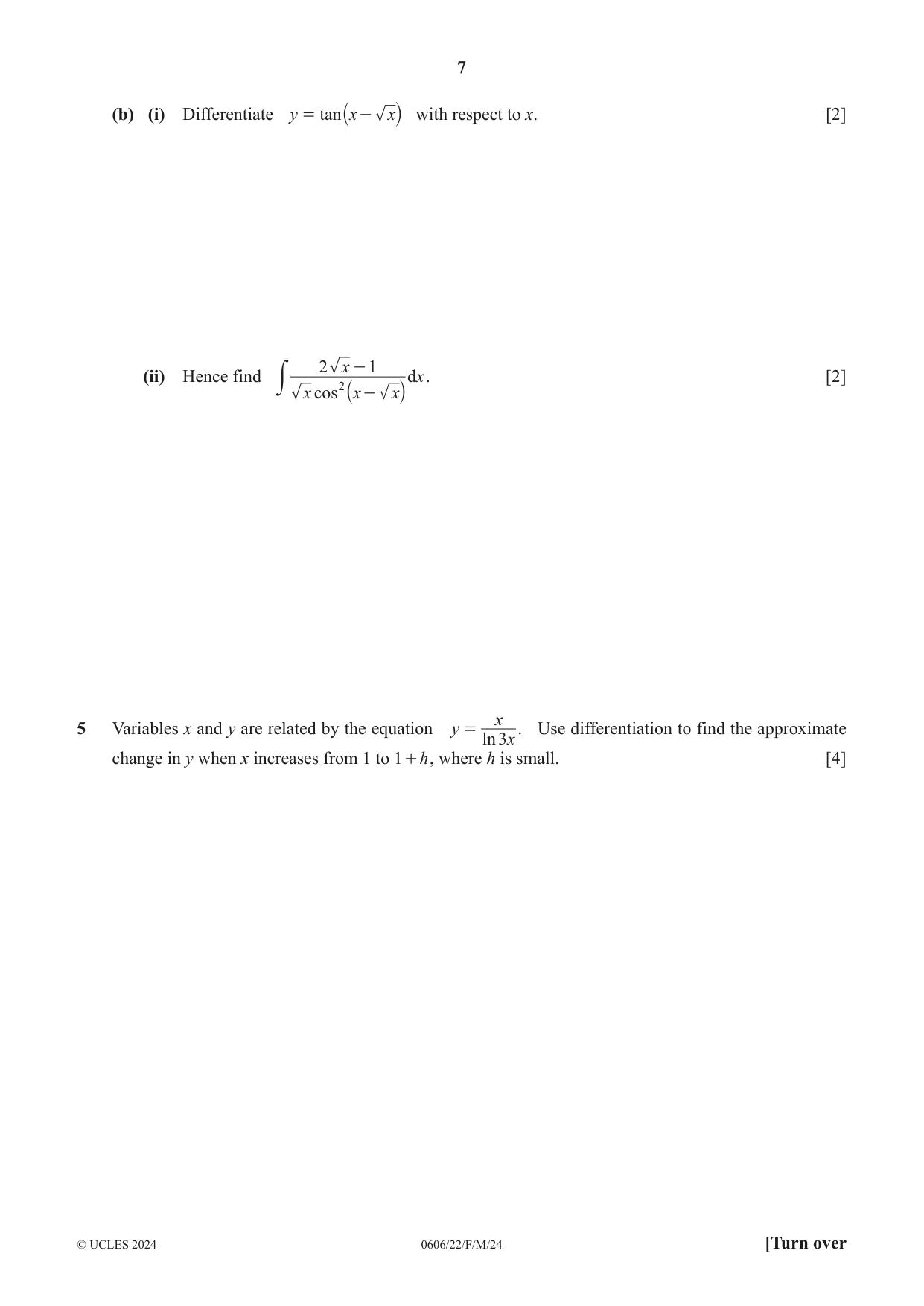 Cambridge IGCSE Mathematics - Additional 0606 2024 Feb/March Paper 2 · Variant 2 question paper, page 7 of 16