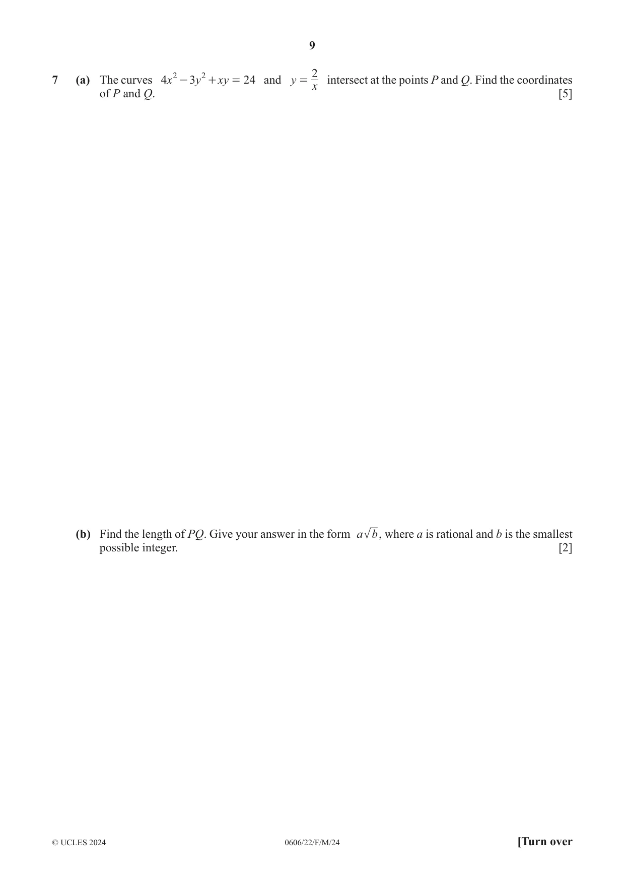 Cambridge IGCSE Mathematics - Additional 0606 2024 Feb/March Paper 2 · Variant 2 question paper, page 9 of 16