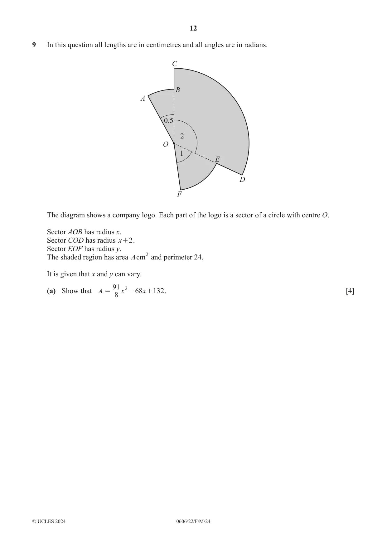 Cambridge IGCSE Mathematics - Additional 0606 2024 Feb/March Paper 2 · Variant 2 question paper, page 12 of 16