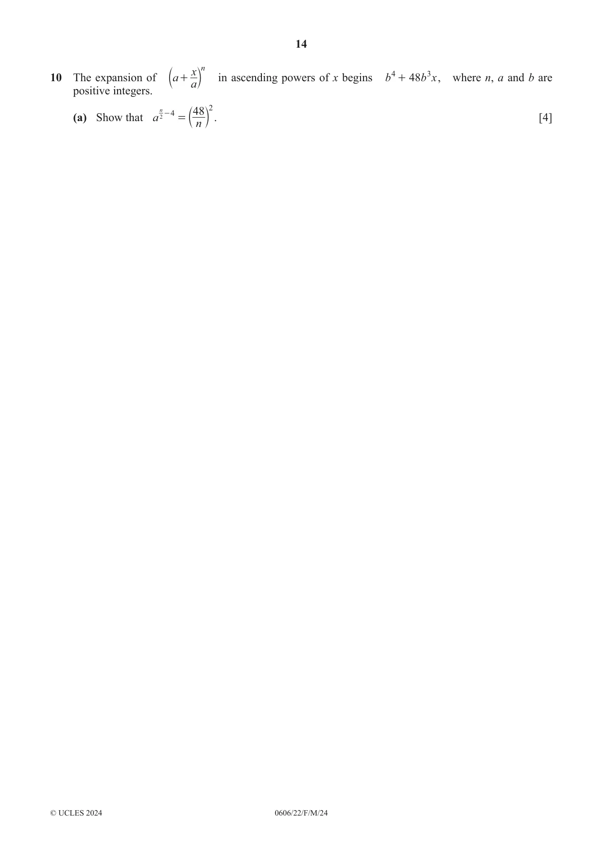 Cambridge IGCSE Mathematics - Additional 0606 2024 Feb/March Paper 2 · Variant 2 question paper, page 14 of 16
