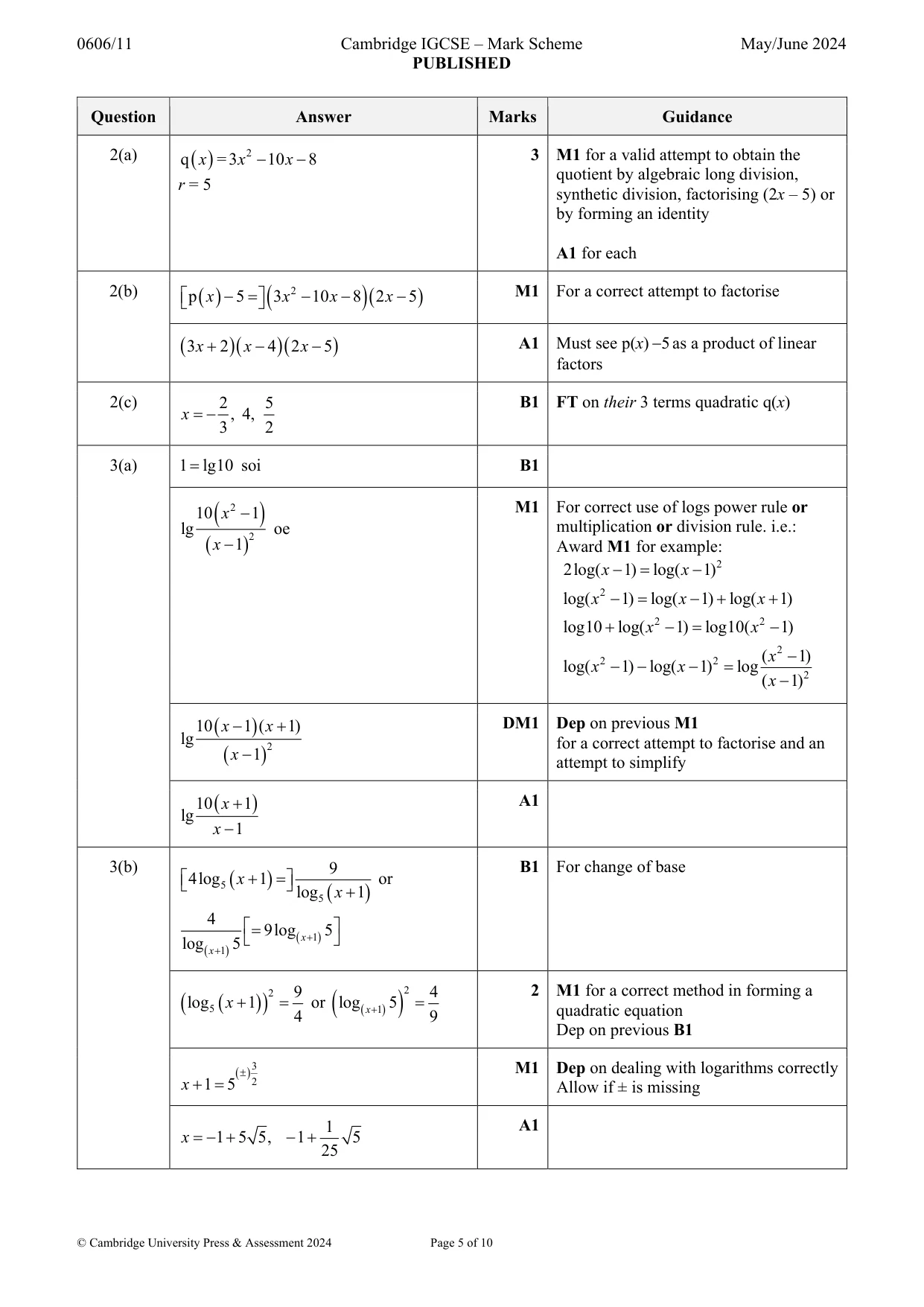 Mark scheme, page 5 of 10