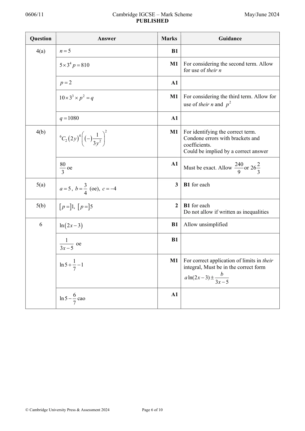 Mark scheme, page 6 of 10
