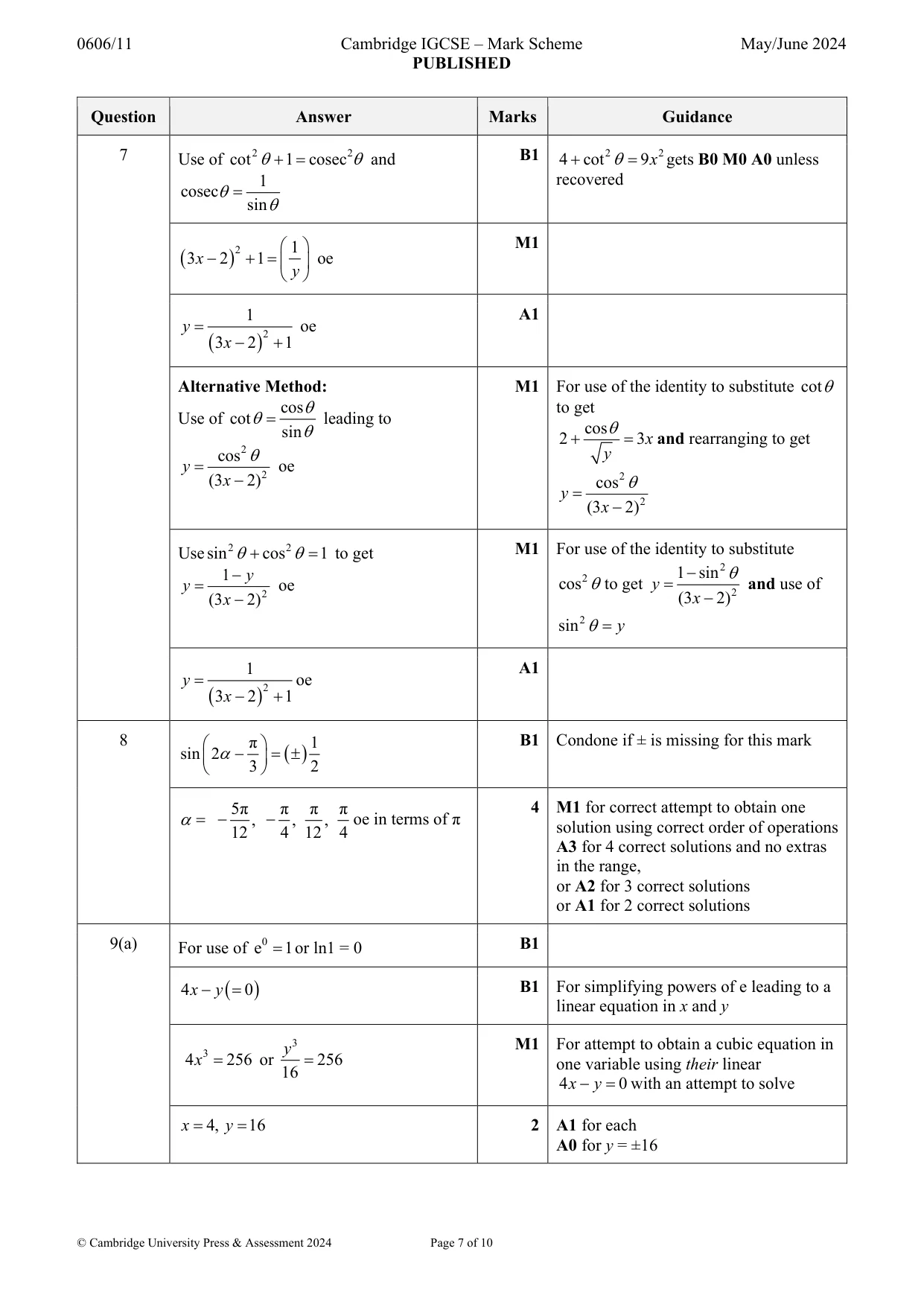Mark scheme, page 7 of 10