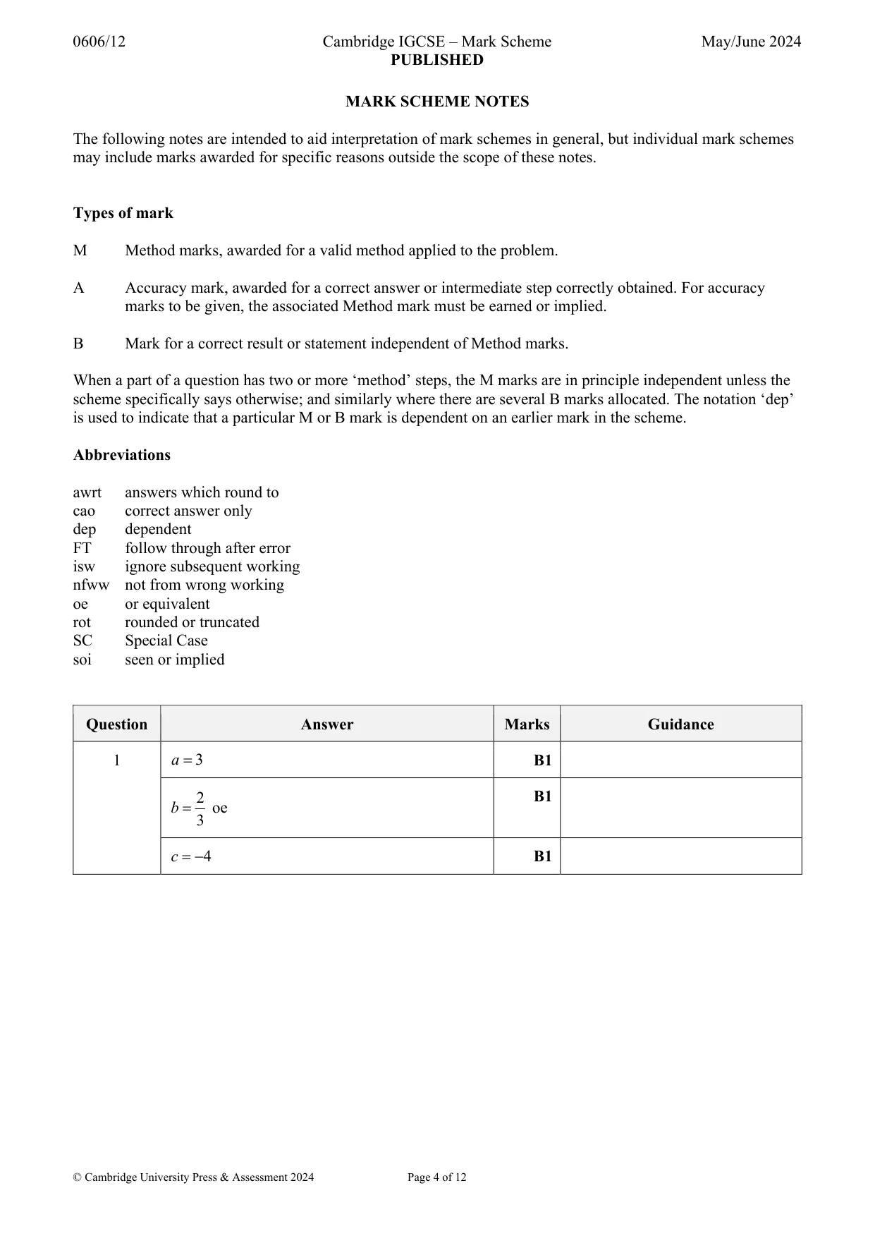 Mark scheme, page 4 of 12