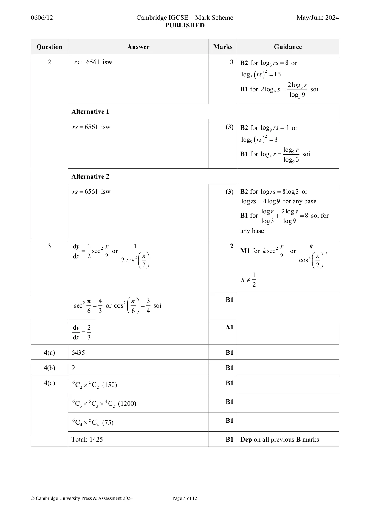 Mark scheme, page 5 of 12