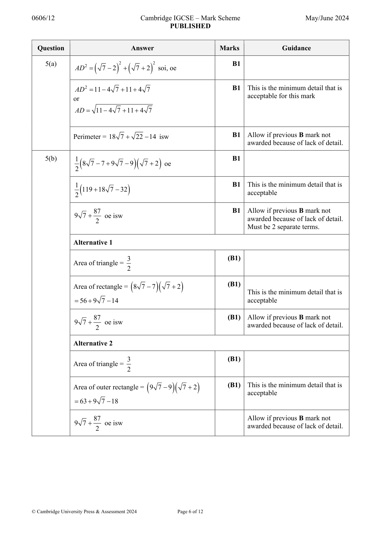 Mark scheme, page 6 of 12