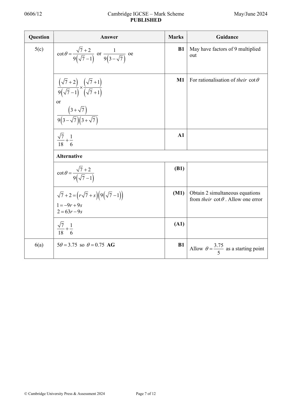 Mark scheme, page 7 of 12