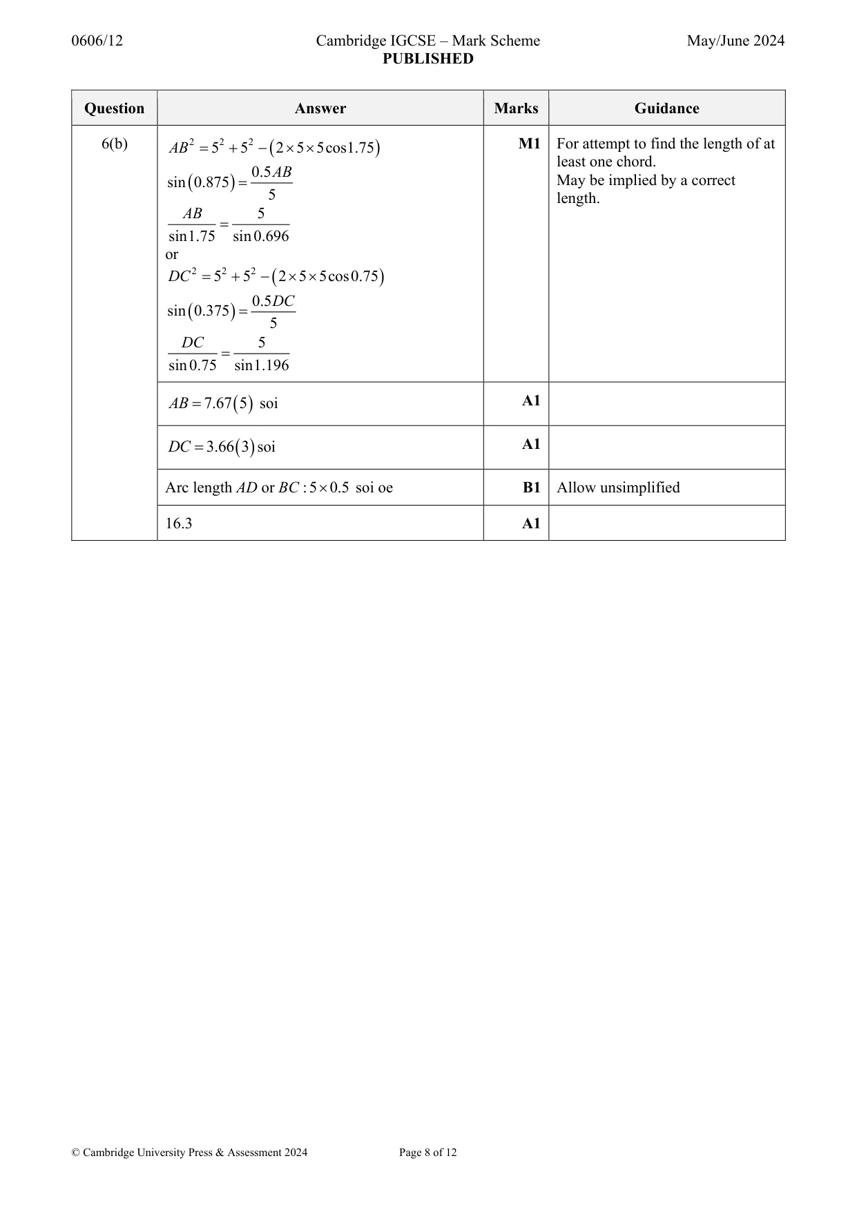 Mark scheme, page 8 of 12