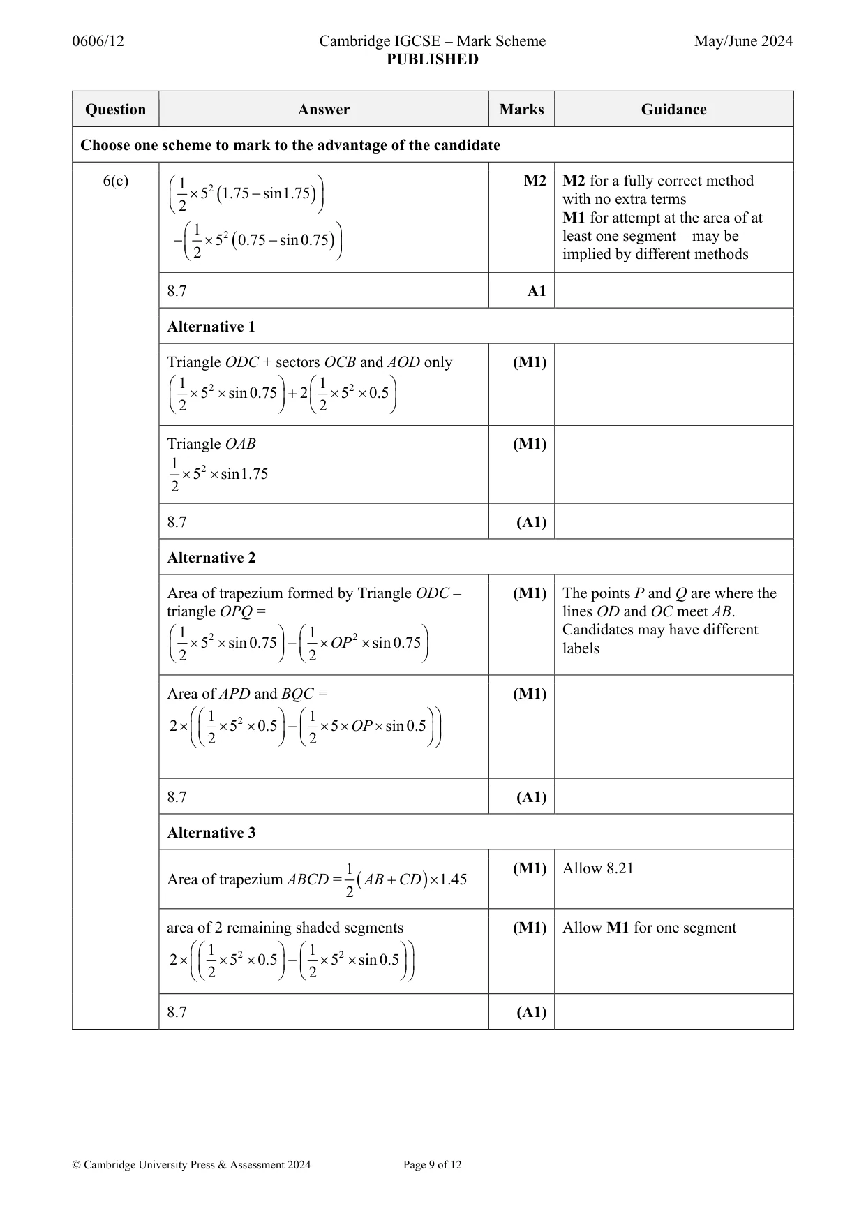 Mark scheme, page 9 of 12