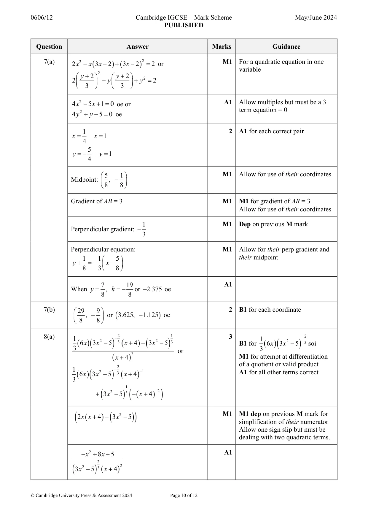 Mark scheme, page 10 of 12
