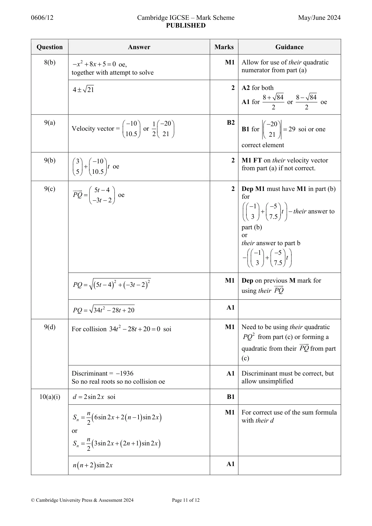 Mark scheme, page 11 of 12