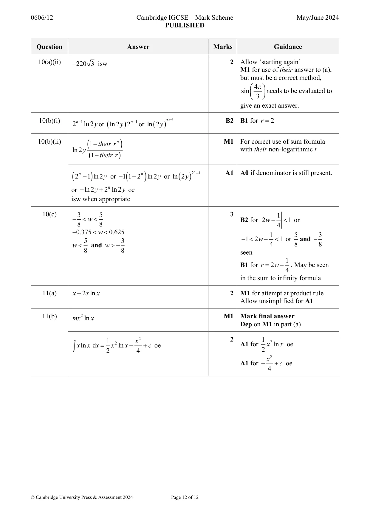 Mark scheme, page 12 of 12