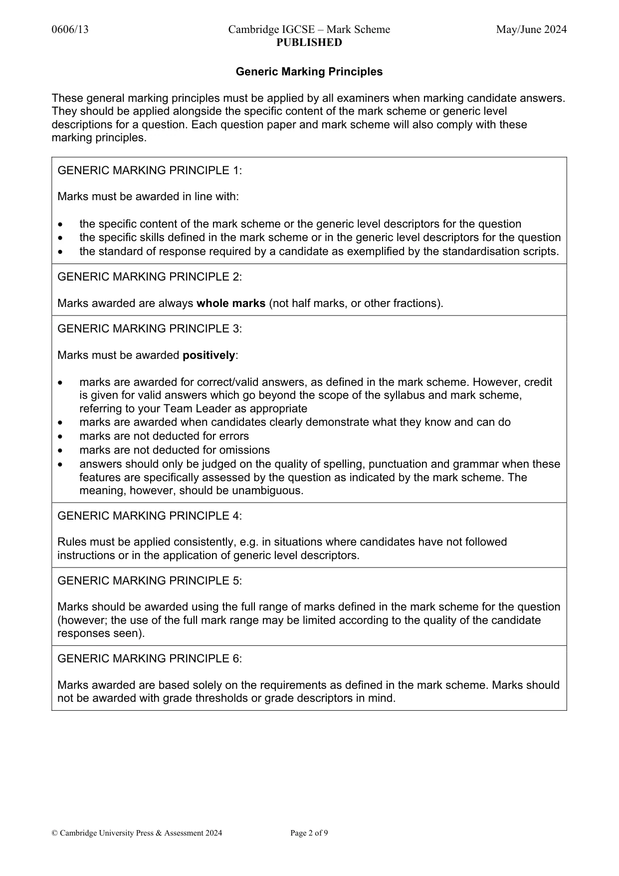 Mark scheme, page 2 of 9