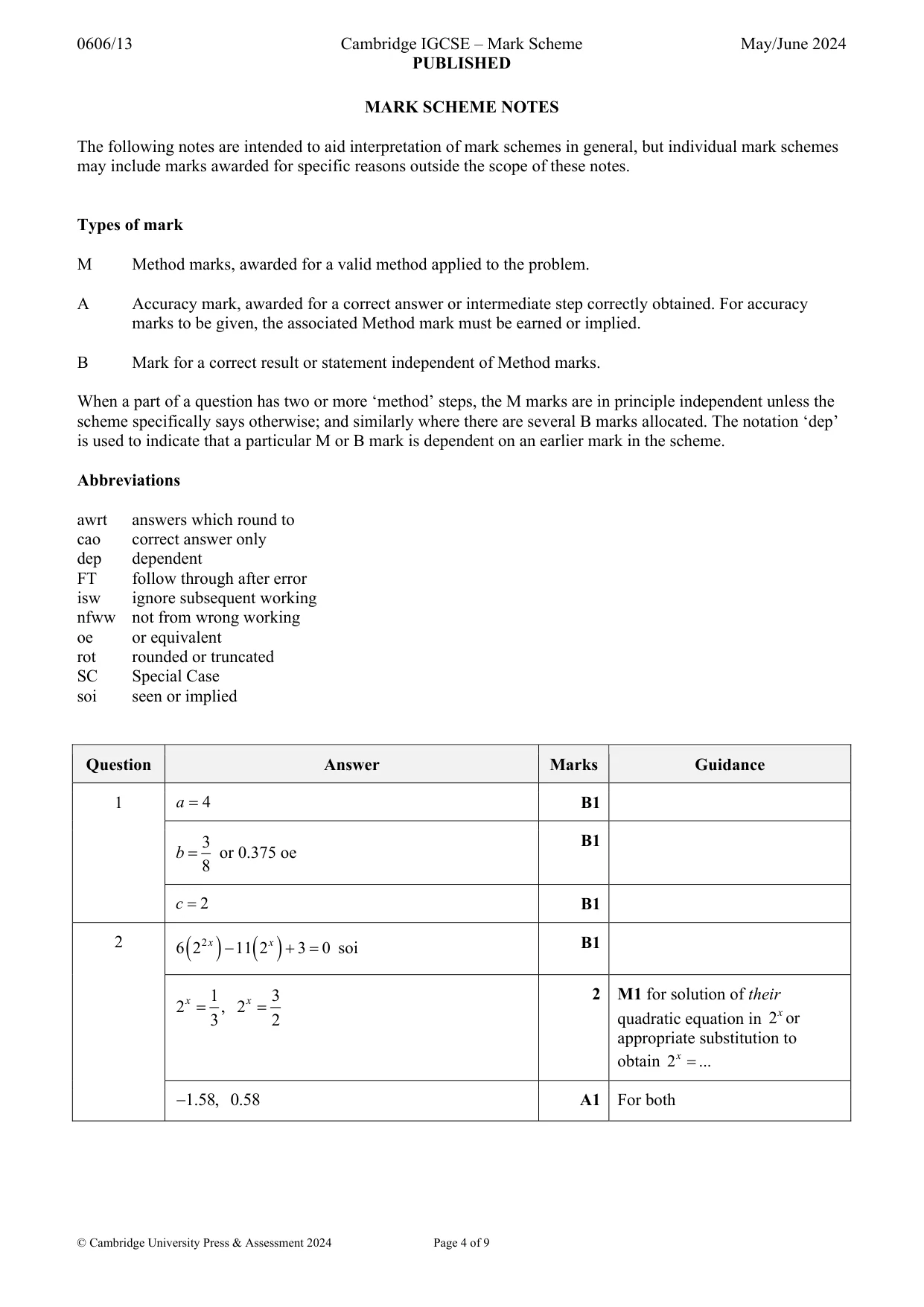 Mark scheme, page 4 of 9