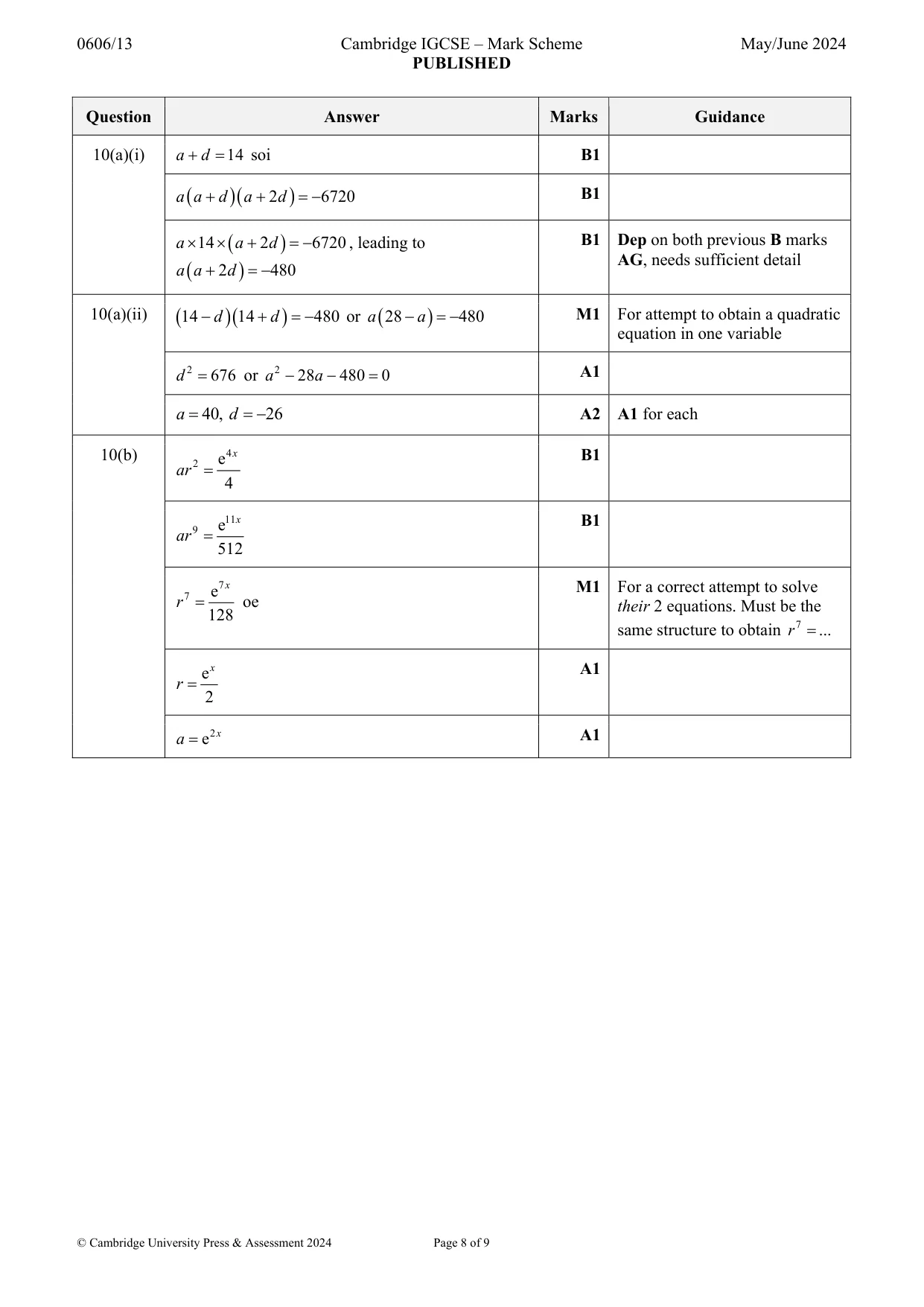 Mark scheme, page 8 of 9