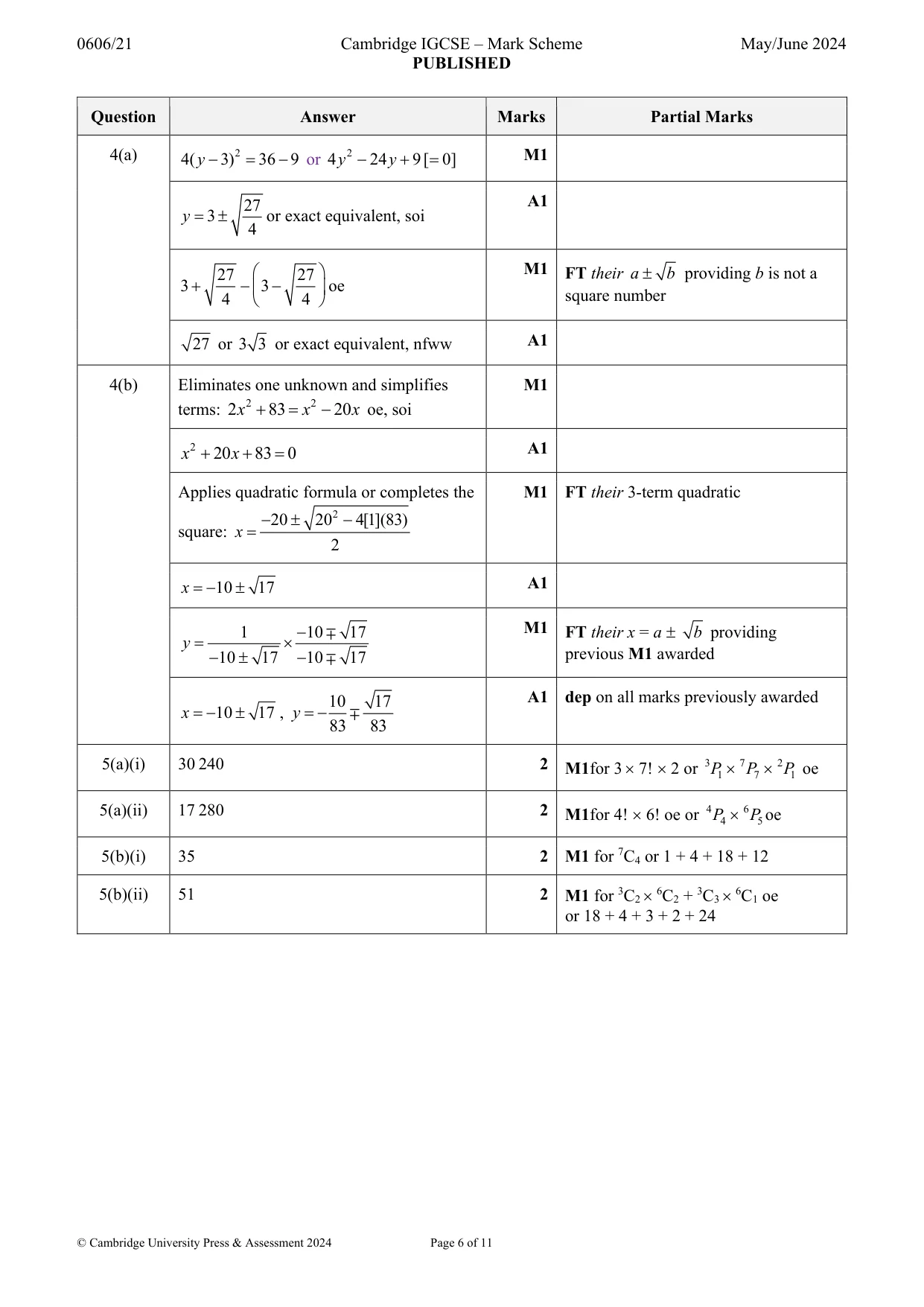 Mark scheme, page 6 of 11